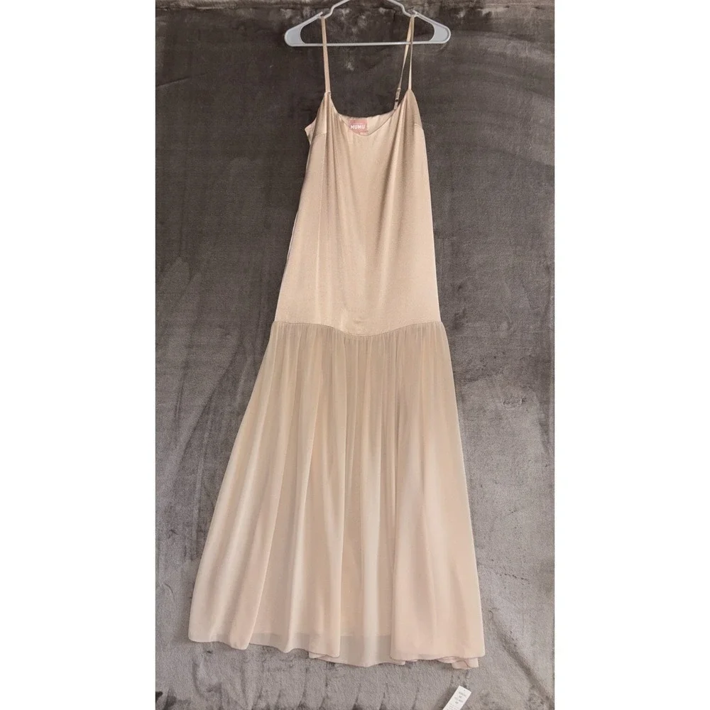 Show Me Your Mumu Dalia Maxi Dress Womens Small Champagne Luxe Satin Lined